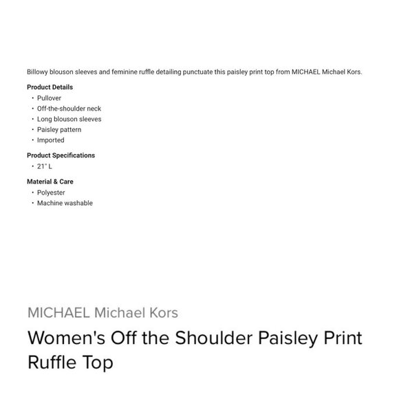 Michael Kors Womens Size 3X Burgundy Off Shoulder Paisley Ruffle Top Blouse NWT - Picture 2 of 9